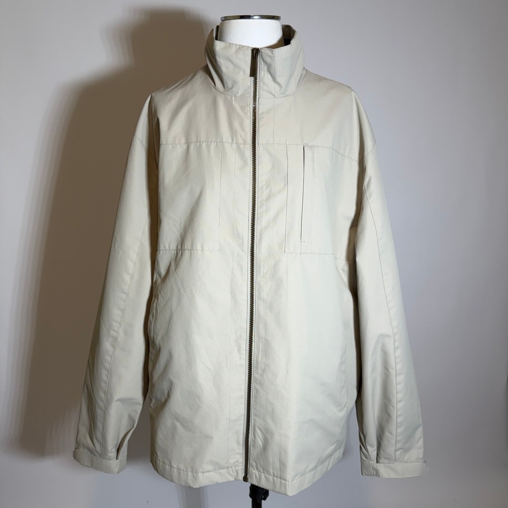 London Fog Water Resistant Windbreaker Jacket Full Zip Beige Mens Large Outdoors